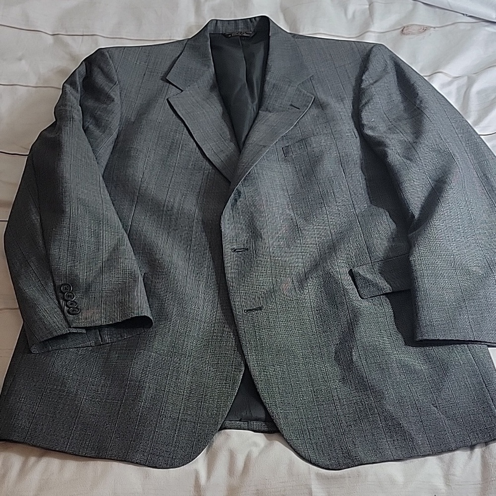 St Simons Mens 48L Gray Striped Blazer Sport Coat Made in USA